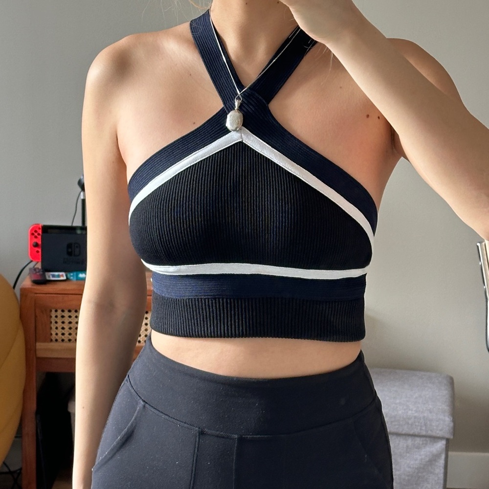 Jonathan Simkhai criss cross colorblock halter top